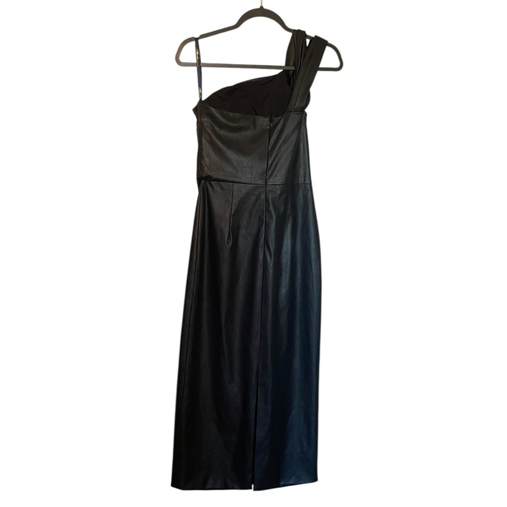 Shoshanna One-Shoulder Black Leather Midi Dress